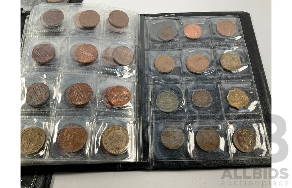 Three Albums of Vintage International Coins Including Australia, United Kingdom, New Zealand, Bolivia, Thailand, France, India and More