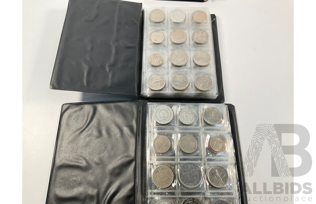 Three Albums of Vintage International Coins Including Australia, United Kingdom, New Zealand, Bolivia, Thailand, France, India and More