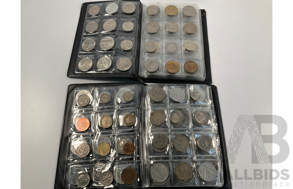 Three Albums of Vintage International Coins Including Australia, United Kingdom, New Zealand, Bolivia, Thailand, France, India and More