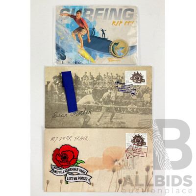 Australian Perth Mint 2013 One Dollar, Surfing - Rip It! 2012 We Will Remember Them and Dear Mother PNCs