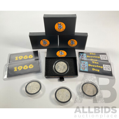 Four Australian 1966 Round Silver Fifty Cent Coins, the Droving Dog Gift Packs .800