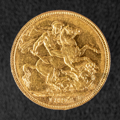 Australian 1894 QV Gold Sovereign, Sydney Mint .917