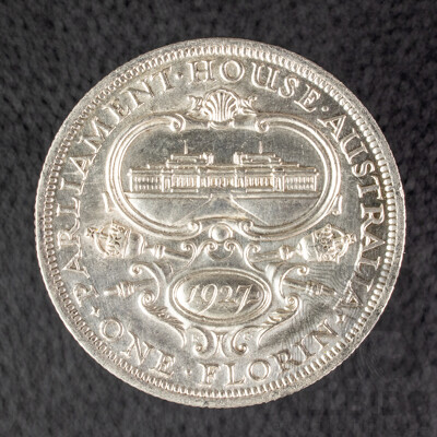 Australian 1927 KGV Silver Florin, Commemorative Parliament House, High Grade .925