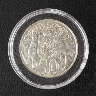 Australian 1966 Round Silver Fifty Cent Coin .800