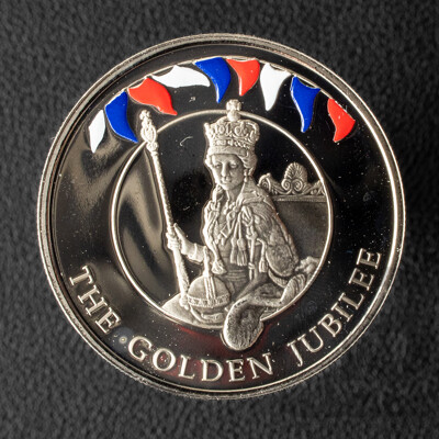 Falkland Islands 2002 Silver Fifty Pence Coin, 50th Anniversary of the Accession of Queen Elizabeth .925