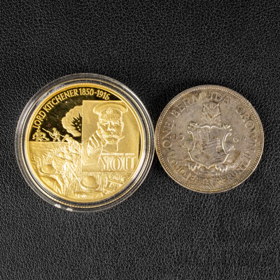 Bermuda 1964 Silver One Crown Coin with Eastern Carbbean States 2003 Gold Plated Two Dollar Coin