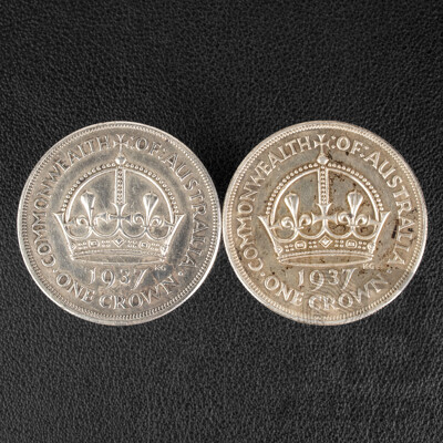 Two Australian 1937 KGVI Silver Crowns .925