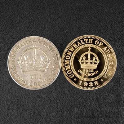 Australian 1938 KGVI Silver Crown .925 and 2015 Seventy Seven Year Anniversary Gold Plated Crown