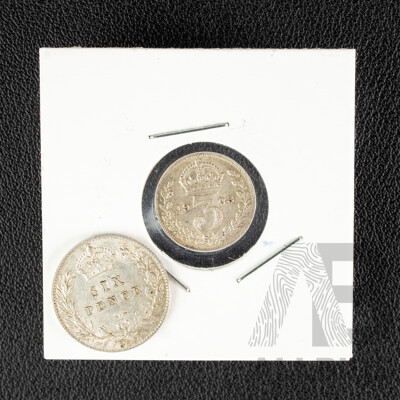 United Kingdom QV 1901 Silver Sixpence and KEVII 1903 Silver Threepence .925