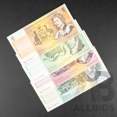 Collection of Australian Banknotes Including 1967 Ten Dollar, Five and Two Dollars, Coombs/Randall, 1968 One Dollar Coombs/Randall