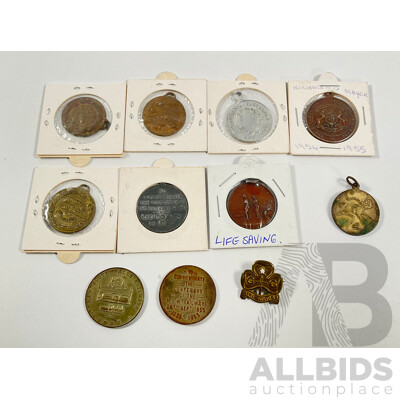 Collection of Vintage Australian Medallions Including 1955 NSW Railways Centenary, Life Saving, Wangaratta, 1923 Brisbane Centenary, 1957 Box Hill, 1959 Footscray Centenary, 1965 Barrabool, 1955 Richmond