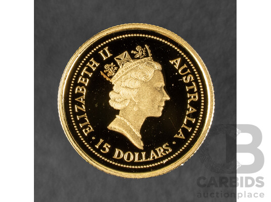Australian Perth Mint 1994 Gold Proof Fifteen Dollar Coin, Gold Bullion Coin Series, Australian Nugget .999