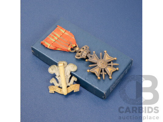 Belgium World War One Croix De Guerre Medal with Welsh Lapel Badge