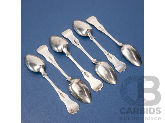 Six Sterling Silver Spoons with Shell and Floral Motifs, Robert Scott, Glasgow, 1841