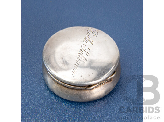 World War One Sterling Silver Pill Box Belonging to Second Lieutenant Sandy Morris, Inscribed Bella Sullivan