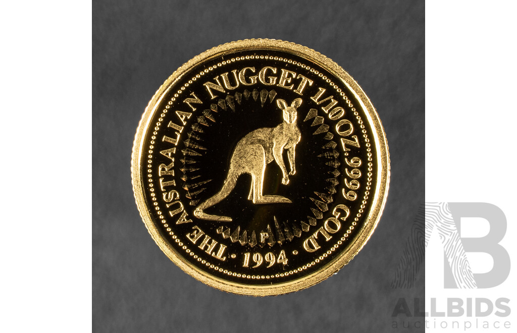 Australian Perth Mint 1994 Gold Proof Fifteen Dollar Coin, Gold Bullion Coin Series, Australian Nugget .999