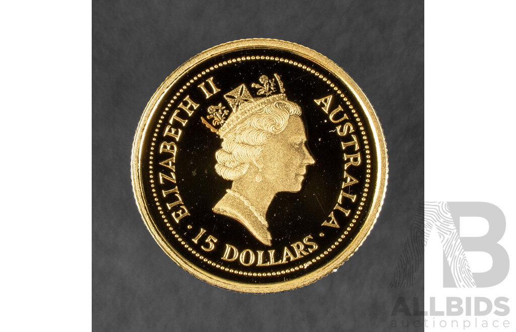 Australian Perth Mint 1994 Gold Proof Fifteen Dollar Coin, Gold Bullion Coin Series, Australian Nugget .999