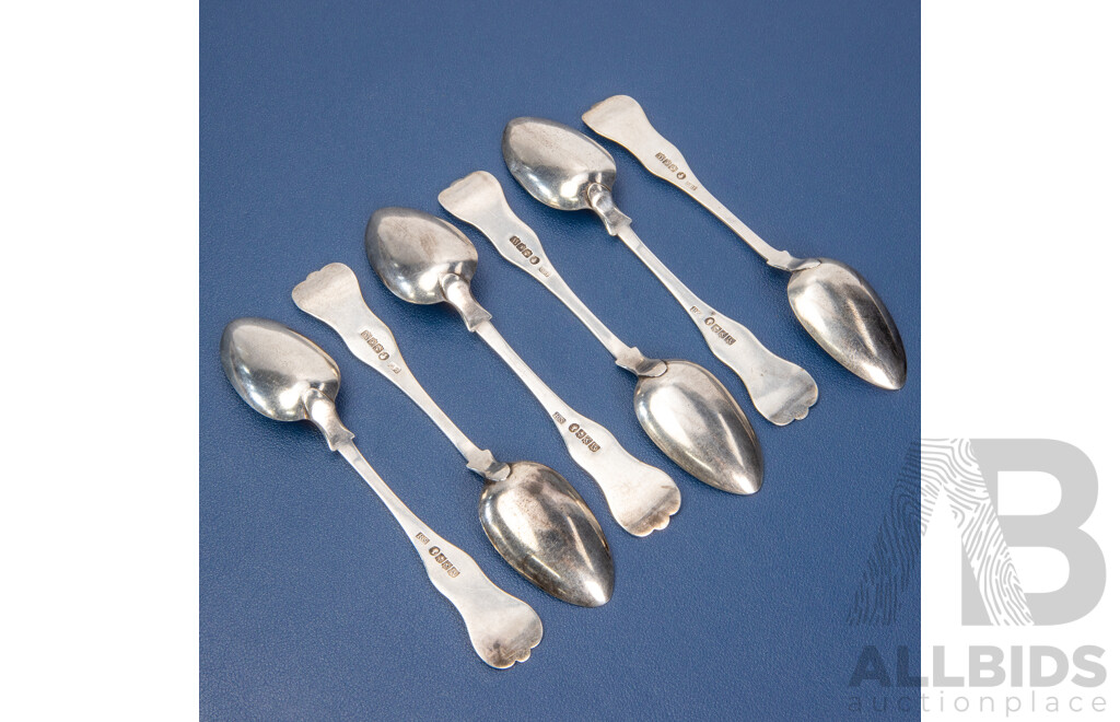 Six Sterling Silver Spoons with Shell and Floral Motifs, Robert Scott, Glasgow, 1841