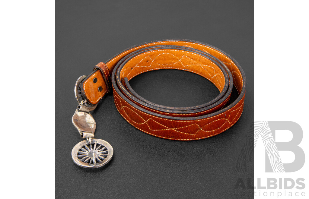 Vintage Argentinian Leather Belt with Sterling Silver Gaucho Double Sun-Face Belt Buckle