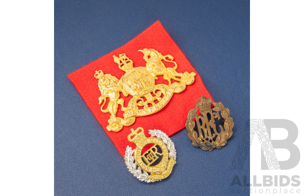 Three Great Britain Military Badges Including Royal Engineers, WW1 RFC, Household Cavalry