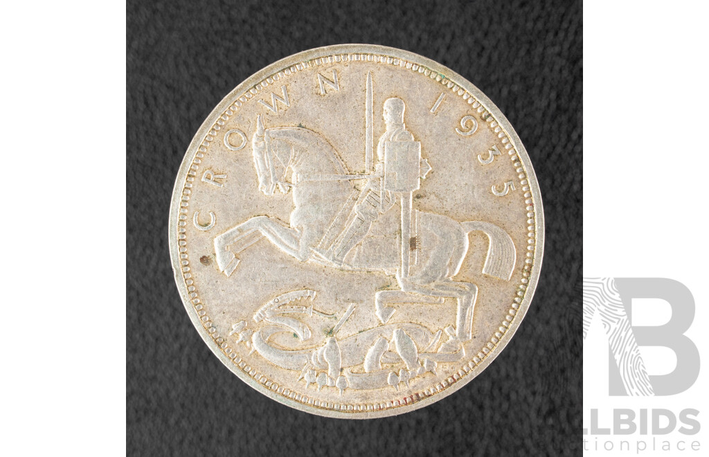 United Kingdom 1935 KGV Silver One Crown Coin, 25th Anniversary of Accession of King George V .500