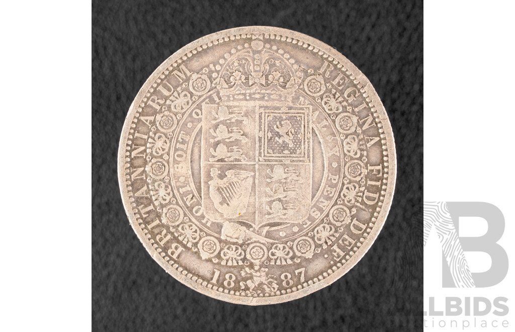 United Kingdom 1887 QV Silver Half Crown Coin .925
