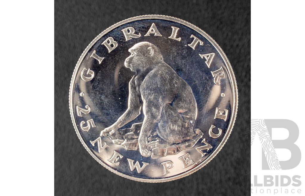 Gibraltar 1971 Silver Proof Crown, Barbary Ape .500