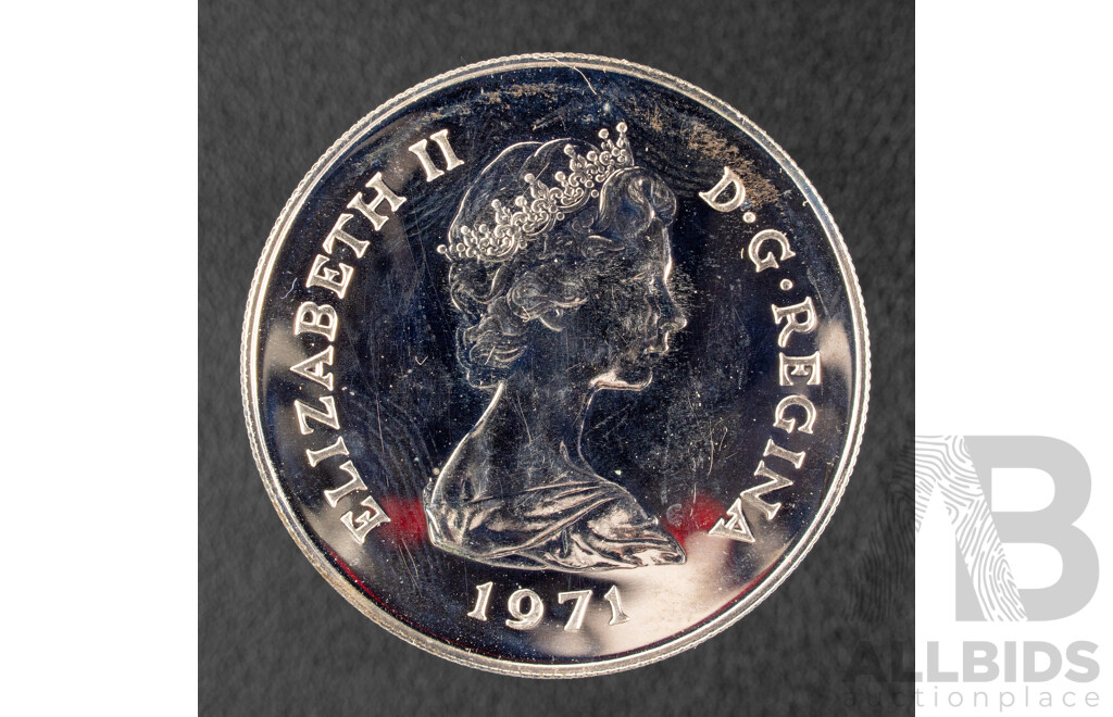 Gibraltar 1971 Silver Proof Crown, Barbary Ape .500