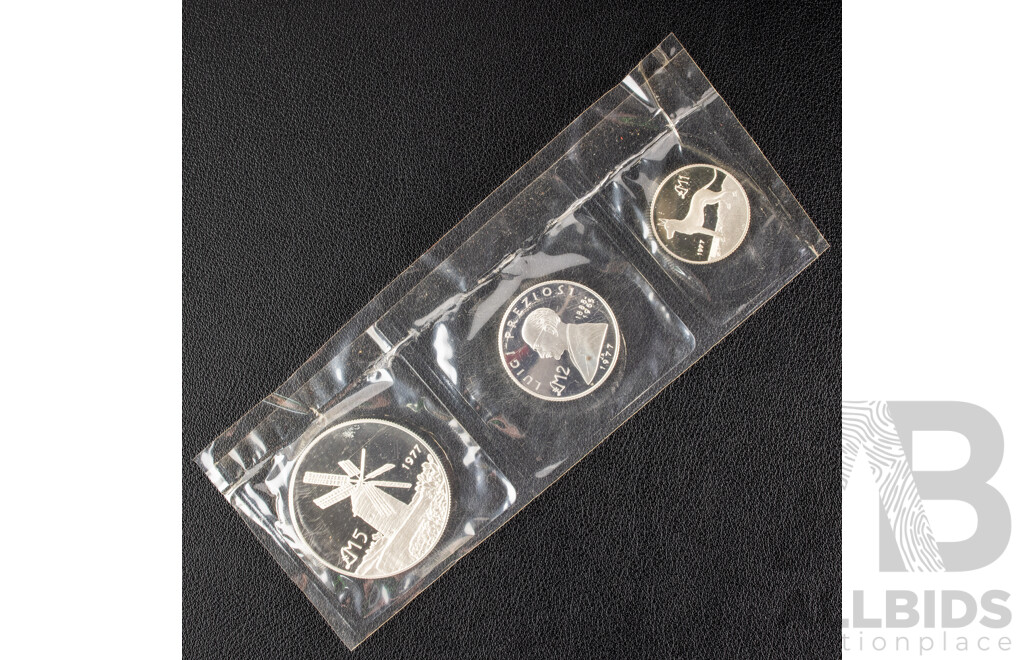 Malta Republic 1977 Three Silver Proof Coin Set .925