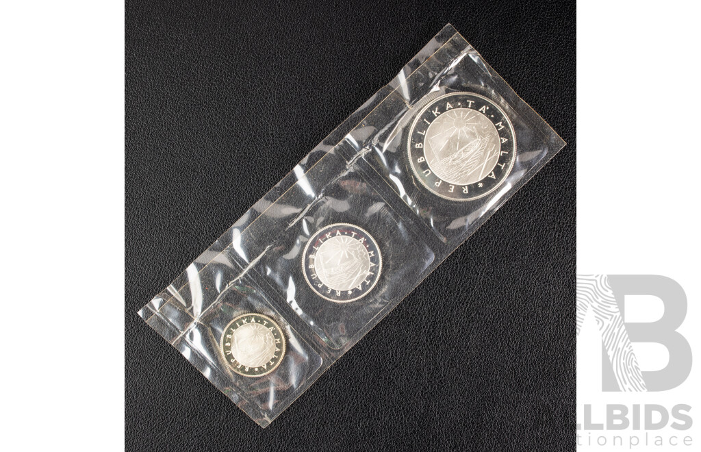 Malta Republic 1977 Three Silver Proof Coin Set .925
