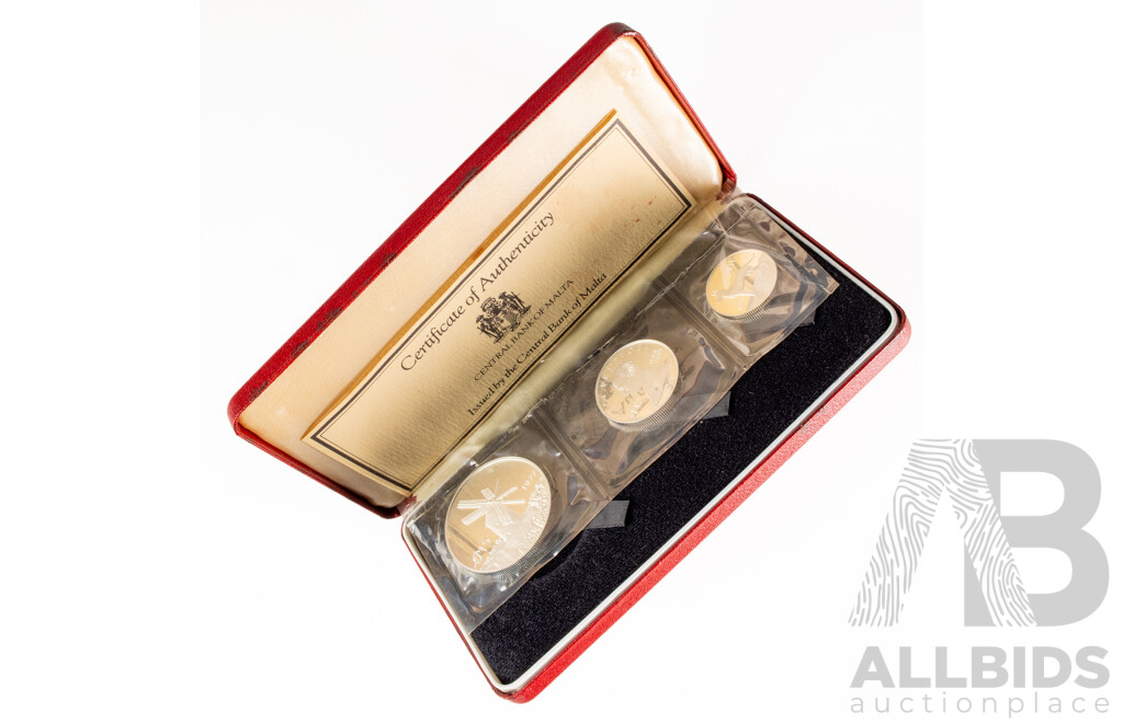 Malta Republic 1977 Three Silver Proof Coin Set .925