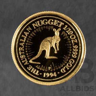 Australian Perth Mint 1994 Gold Proof Fifteen Dollar Coin, Gold Bullion Coin Series, Australian Nugget .999