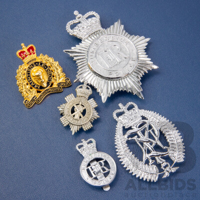 Five Vintage Police Badges Including Canada, United Kingdom, New Zealand, Scotland