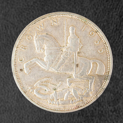 United Kingdom 1935 KGV Silver One Crown Coin, 25th Anniversary of Accession of King George V .500