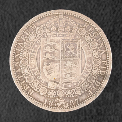 United Kingdom 1887 QV Silver Half Crown Coin .925
