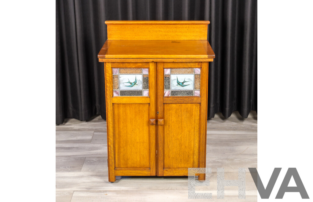 Vintage Oak Blue Bird Sewing Machine Bureau