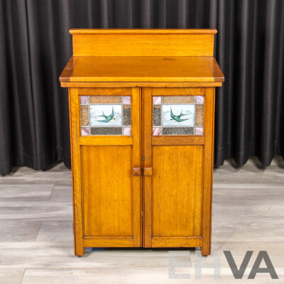 Vintage Oak Blue Bird Sewing Machine Bureau