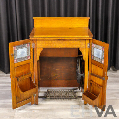 Vintage Oak Blue Bird Sewing Machine Bureau