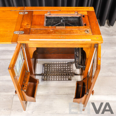 Vintage Oak Blue Bird Sewing Machine Bureau