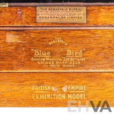 Vintage Oak Blue Bird Sewing Machine Bureau