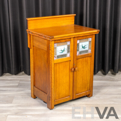 Vintage Oak Blue Bird Sewing Machine Bureau