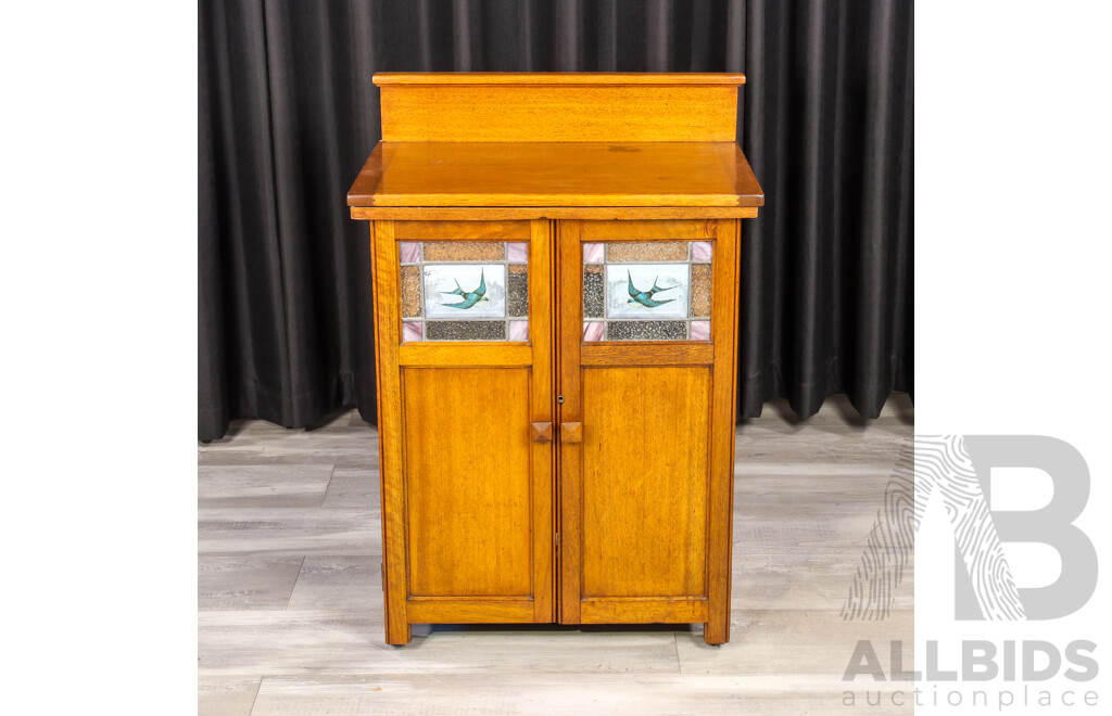 Vintage Oak Blue Bird Sewing Machine Bureau