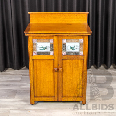 Vintage Oak Blue Bird Sewing Machine Bureau