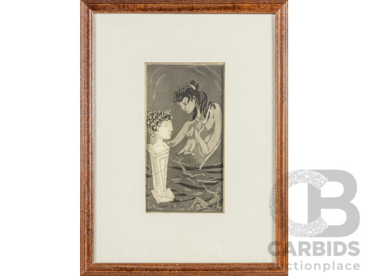 Artist Unknown, (20th Century), The Offering of Artemis & Cleopatra Dreaming, Pair of Original Mid-Century Italian Etchings, 42H x 32W cm (frames) (2)