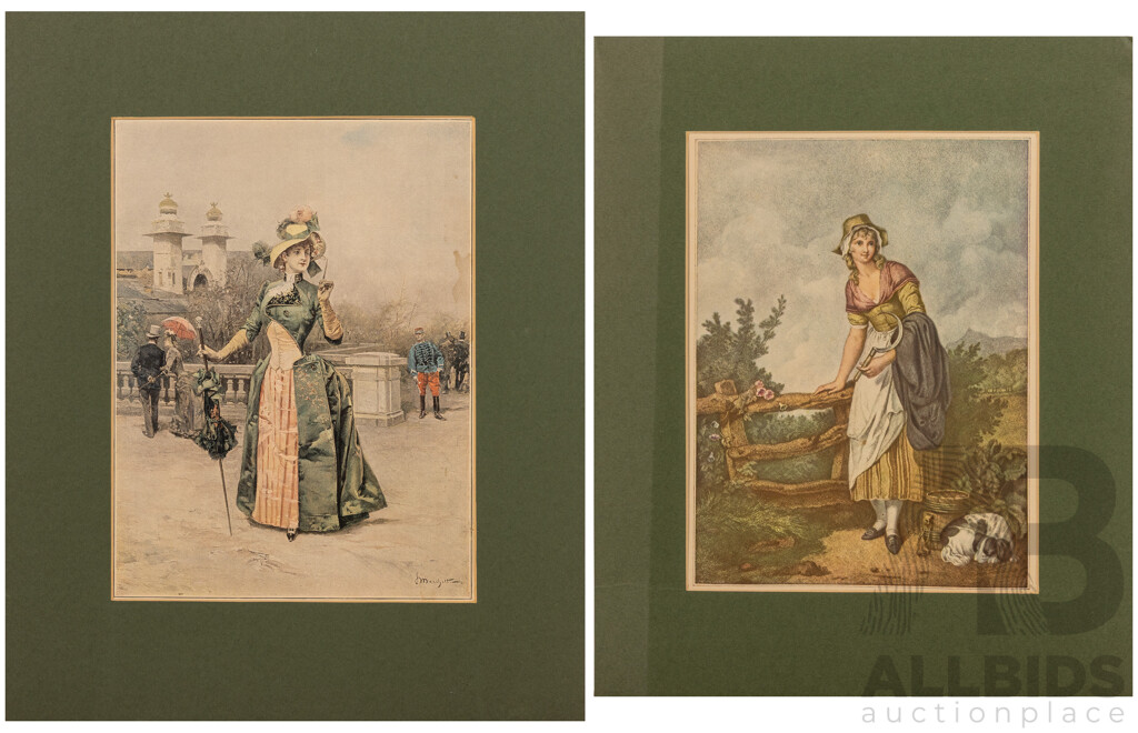 Very Niice Pair of Antique Coloured Prints, 46 x 37 cm (larger one) (2)