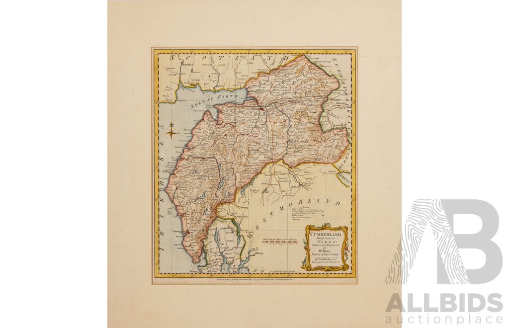 Radnor Shire & Cumberland, Lovely Pair of Unframed Antique Maps, 52 x 47 cm (largest) (2)