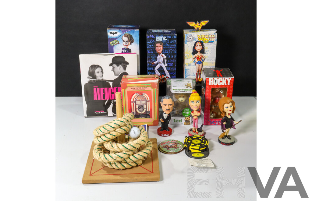 Collection of Sundries Including Bobble Heads, Ted Paraphernalia, Quoits Set, Back to the Oldies Antique Mini Jukebox and More