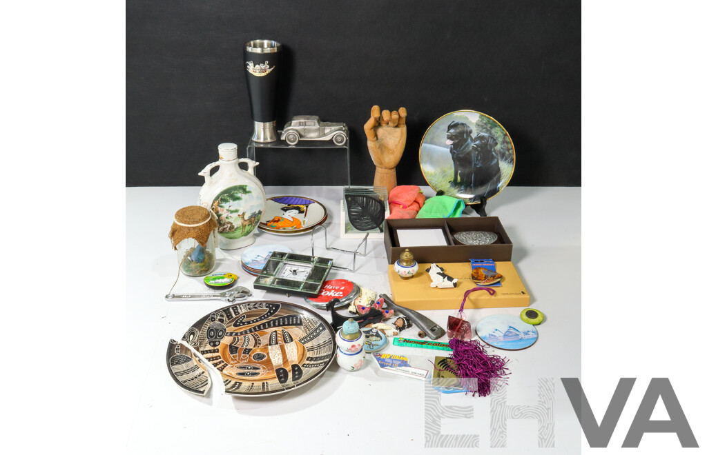 Collection of Sundries Including Budweiser Beer Stein, Coasters, Plates, Mannequin Hand, Hard Rock Mug and More