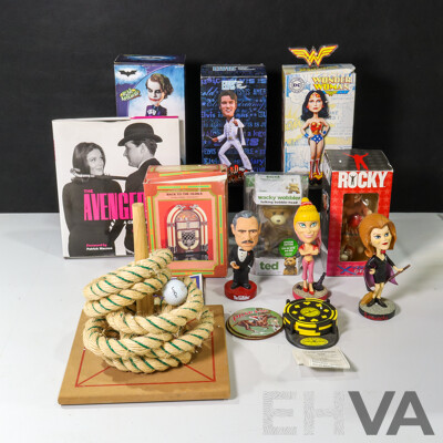 Collection of Sundries Including Bobble Heads, Ted Paraphernalia, Quoits Set, Back to the Oldies Antique Mini Jukebox and More