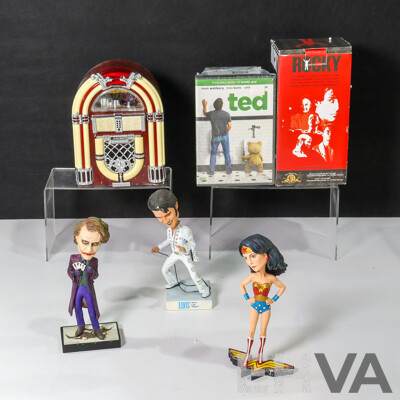 Collection of Sundries Including Bobble Heads, Ted Paraphernalia, Quoits Set, Back to the Oldies Antique Mini Jukebox and More
